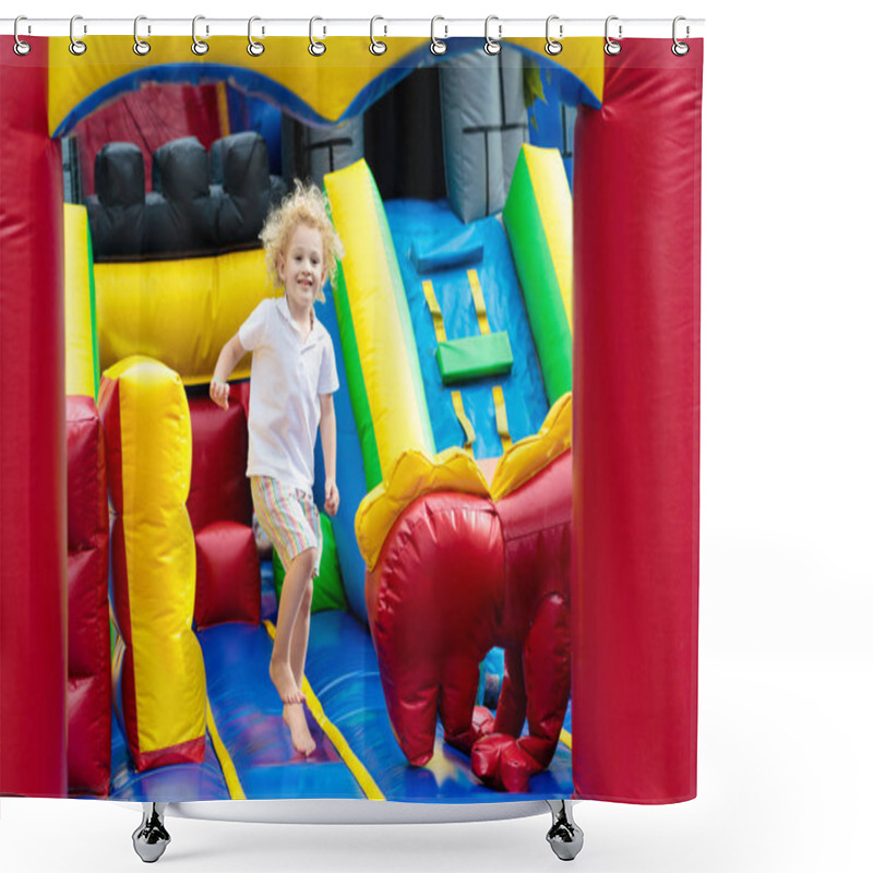 Personality  Child Jumping On Playground Trampoline. Kids Jump. Shower Curtains