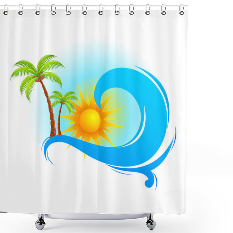 Personality  Sea Wave With Palm Tree Shower Curtains