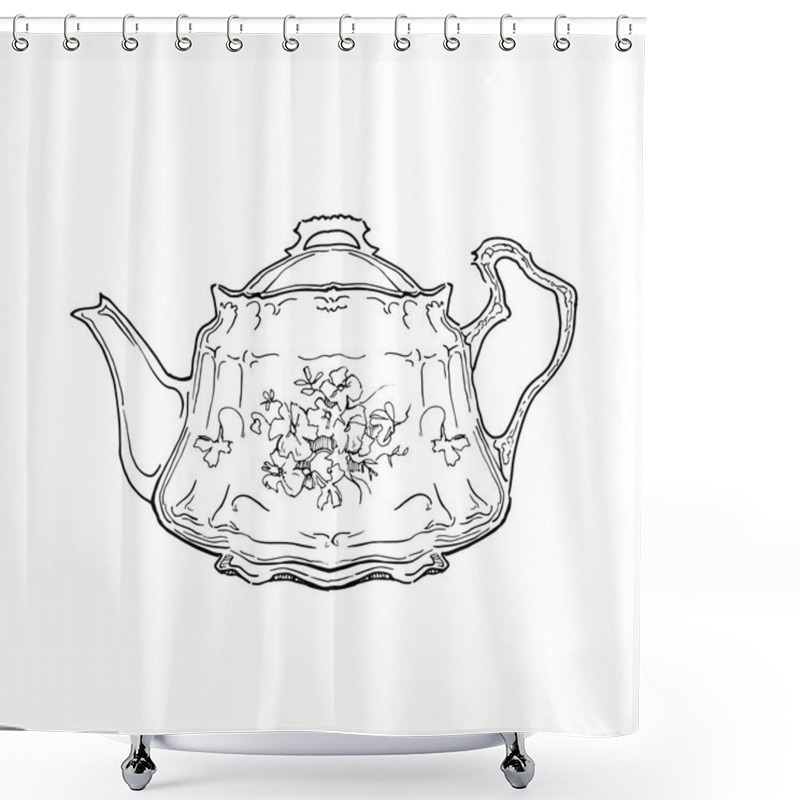 Personality  Hand Made Sketch Of Tea Sets. Vector Illustration. Shower Curtains