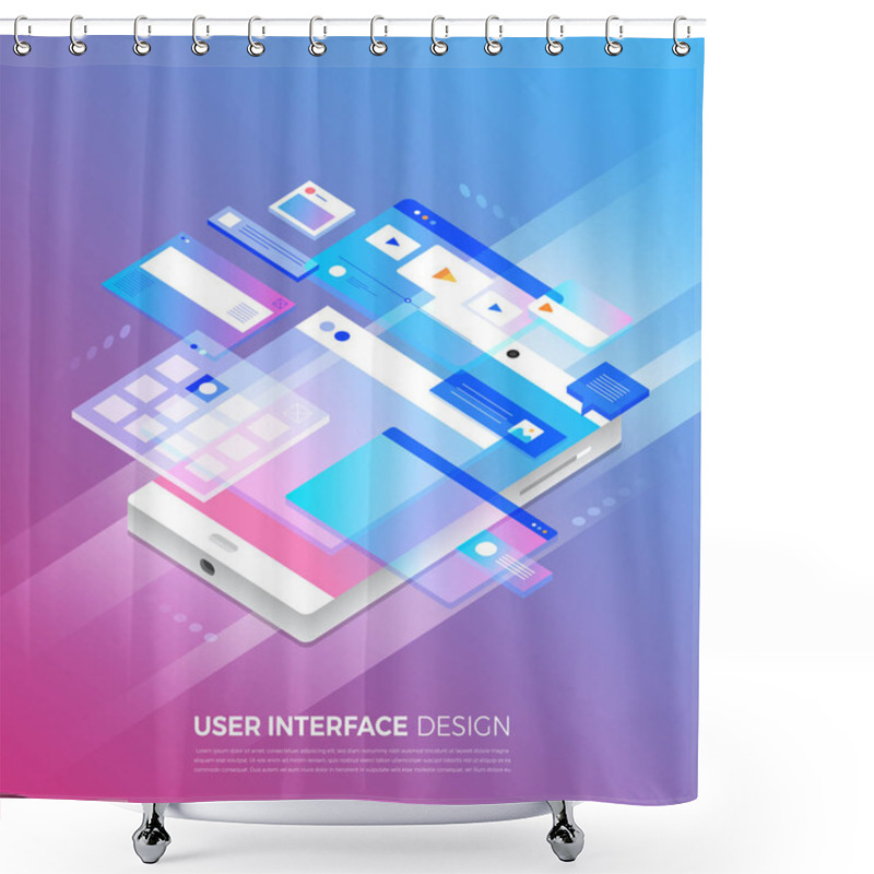 Personality  Isometric Illustrations Concept  User Interface Design UI / UX Present By 3d Wireframe On Mobile Application.Layout Template Website. Vector Illustrate. Shower Curtains