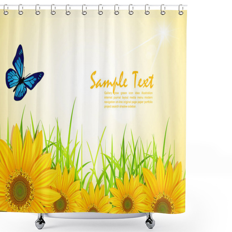 Personality  Vector Background With Yellow Sunflowers, Green Grass And Butter Shower Curtains