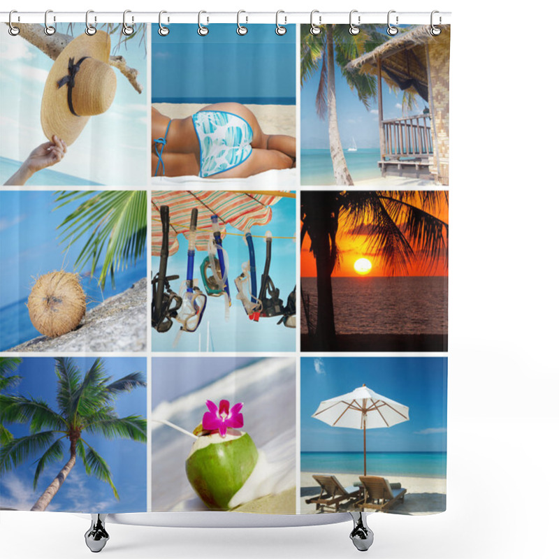 Personality  Summertime Theme Photo Collage Composed Of Few Images Shower Curtains