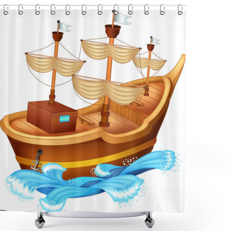 Personality  Cute Yacht Cartoon On White Background Shower Curtains