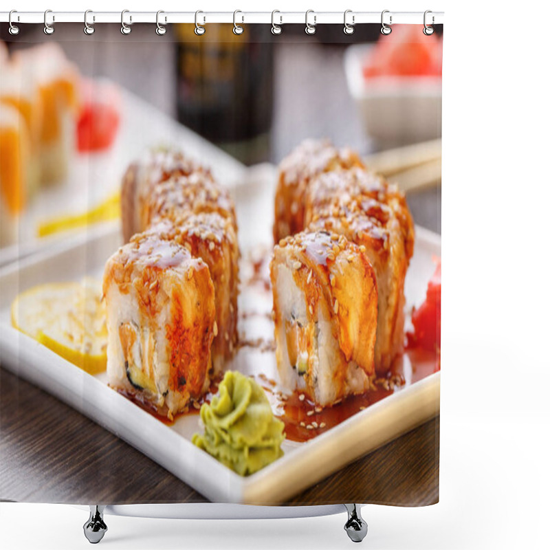 Personality  Fresh Made Sushi Set Shower Curtains