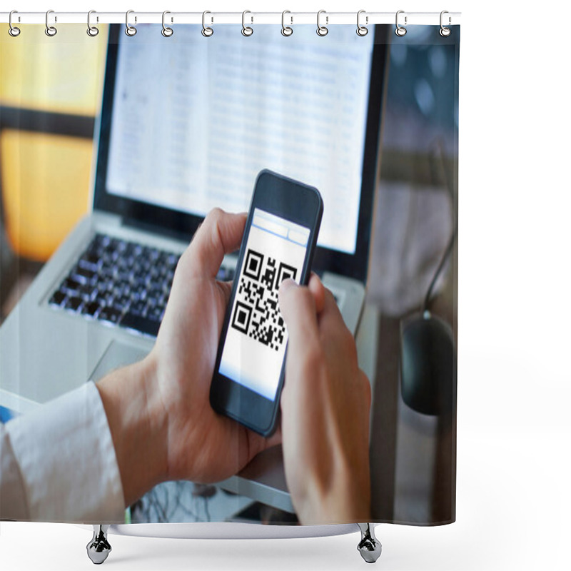 Personality  Smart Phone With Qr Code Shower Curtains