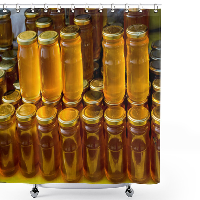 Personality  Glass Jar Of Full Of Fresh Honey With Lid Shower Curtains