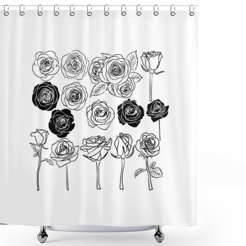 Personality  Assorted Rose Silhouettes And Line Drawings Collection. Vector Icon. Shower Curtains