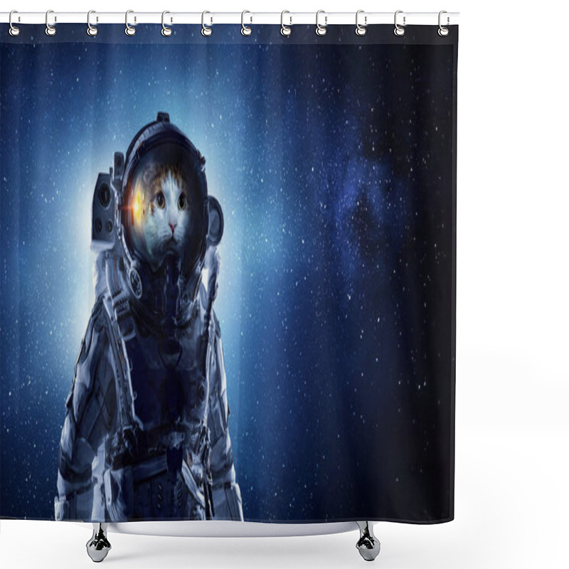 Personality  First Trip To Space. Mixed Media Shower Curtains