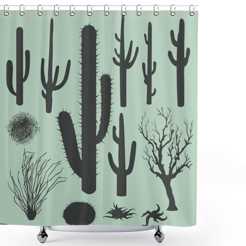 Personality  Vector Set Of Silhouettes Of Cacti And Other Desert Plants Shower Curtains