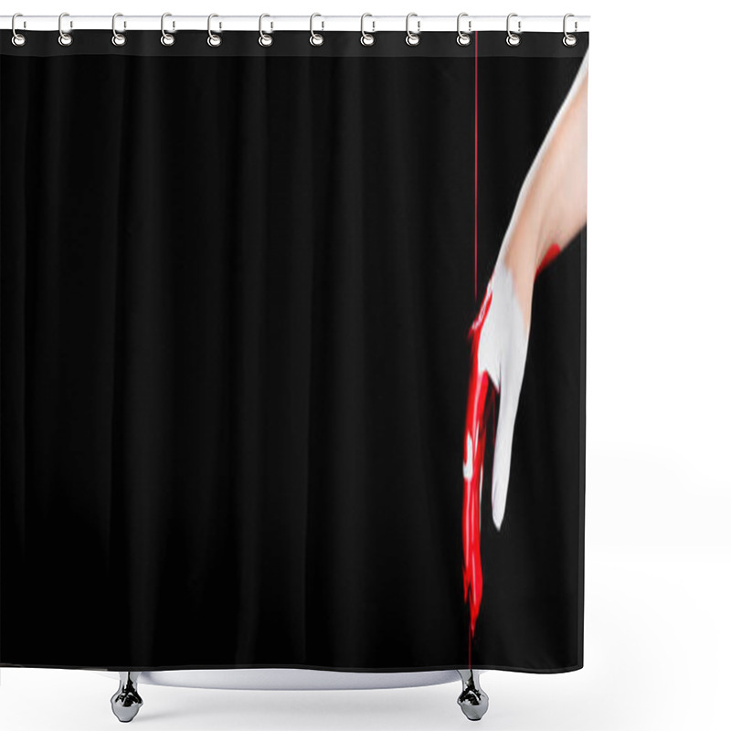 Personality  Partial View Of White Painted Hand With Red Dripping Paint Isolated On Black, Banner Shower Curtains