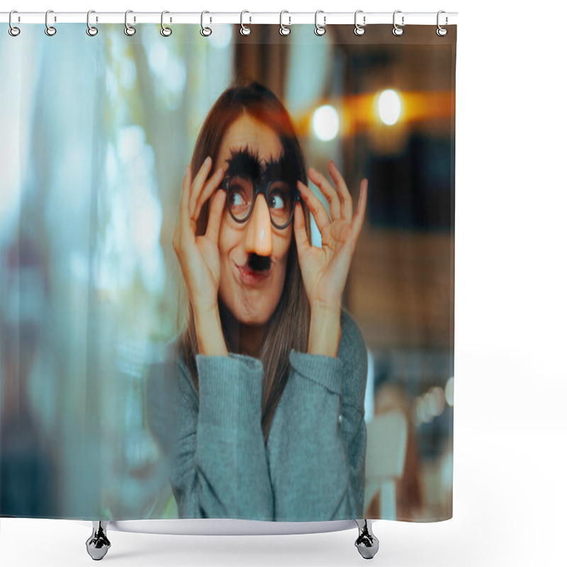 Personality  Funny Woman Wearing Silly Moustache Party Accessories Glasses  Shower Curtains