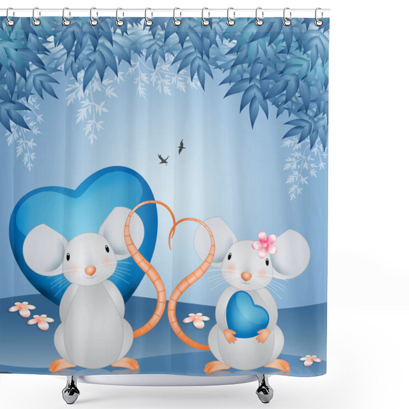 Personality  An Illustration Of A Couple Of Mice With Hearts Shower Curtains