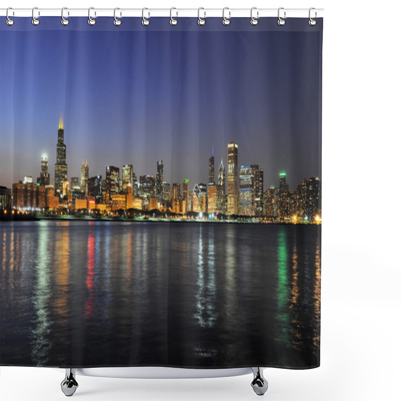 Personality  Chicago Skyline At Dusk Shower Curtains