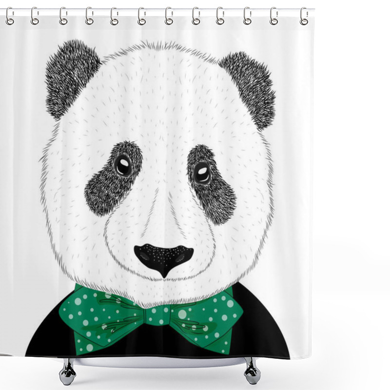 Personality  Hand Drawn Illustration Of A Panda Head With A Tie. Isolated Cute Fashion Portrait On White Background. Shower Curtains