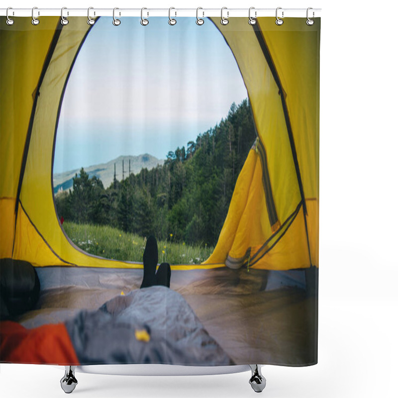 Personality  Morning In A Tent Shower Curtains