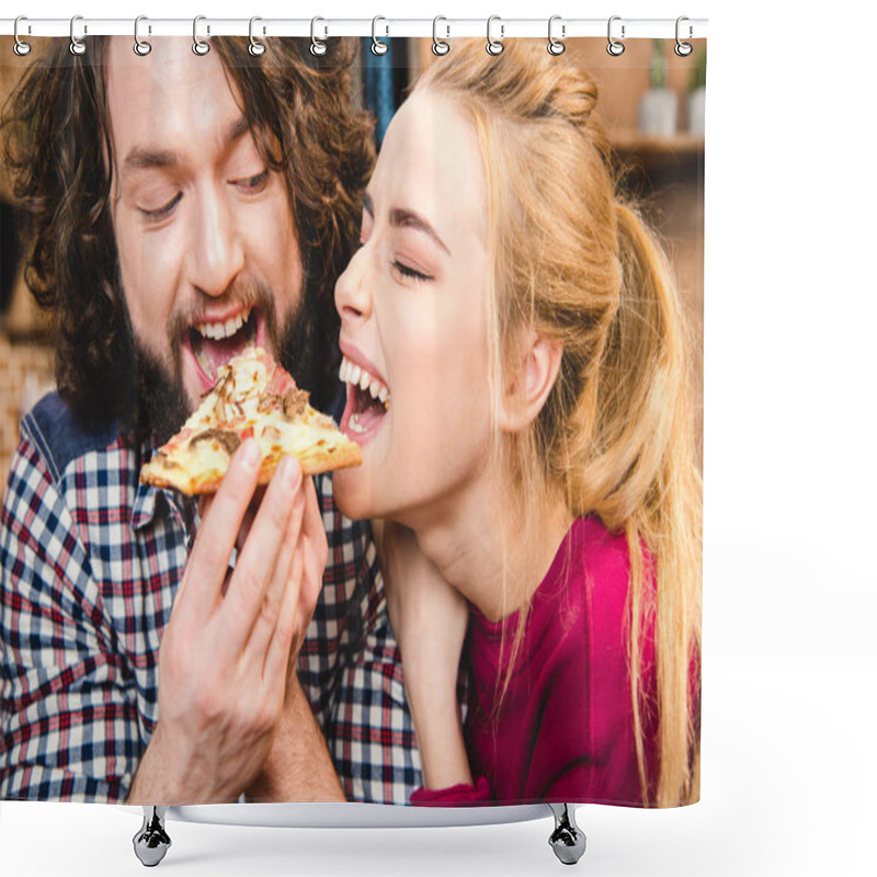 Personality  Couple Eating Pizza  Shower Curtains