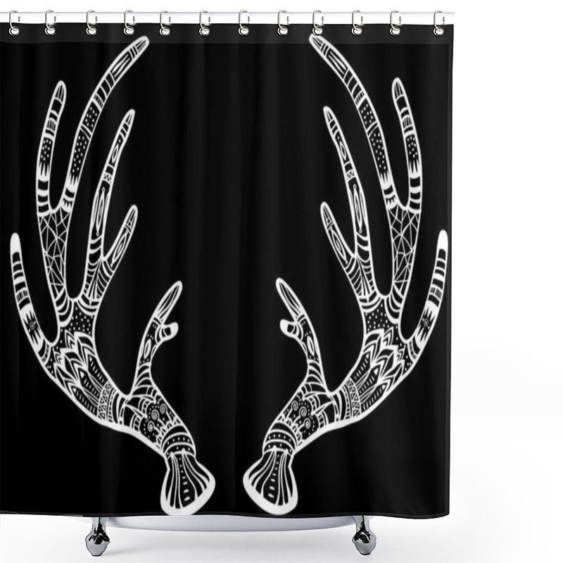 Personality  Deer Antlers With Native Ornament On Black  Shower Curtains