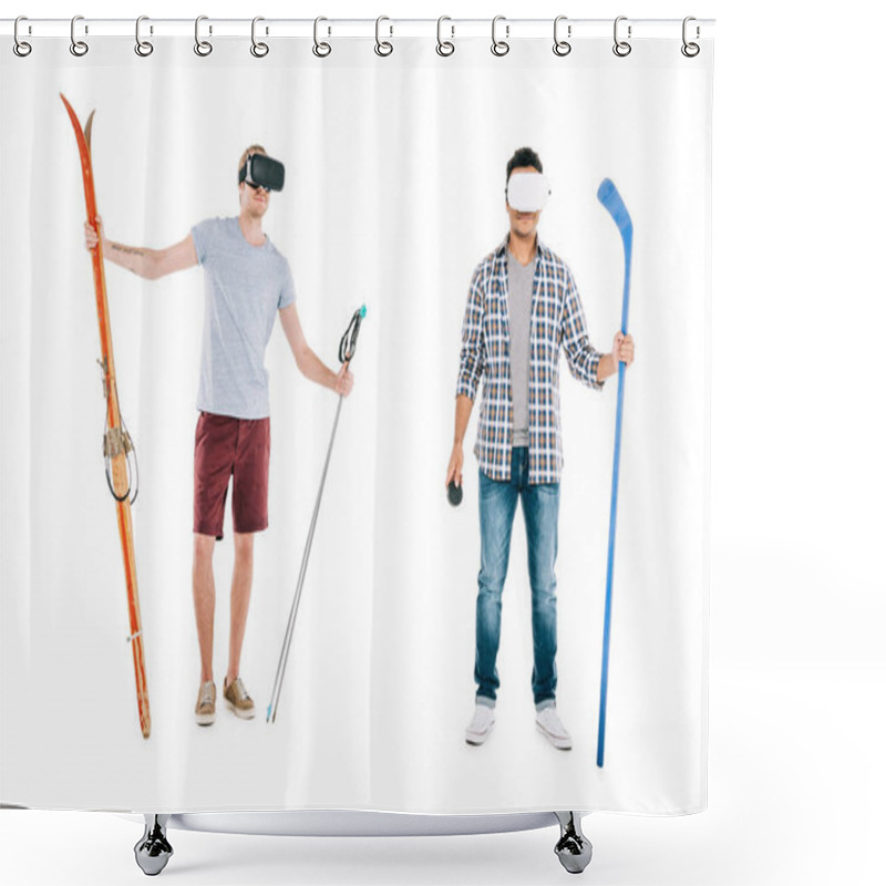 Personality  Multiethnic Men In Virtual Reality Headsets Shower Curtains