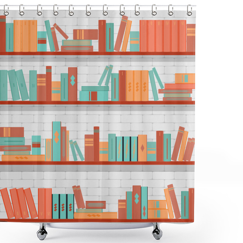 Personality  Seamless Pattern Bookshelves, Books On The Brick Wall Background  Shower Curtains