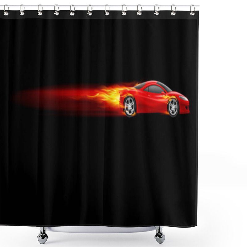 Personality  Red Sport Car. Burnout Design. Illustration On Black Shower Curtains