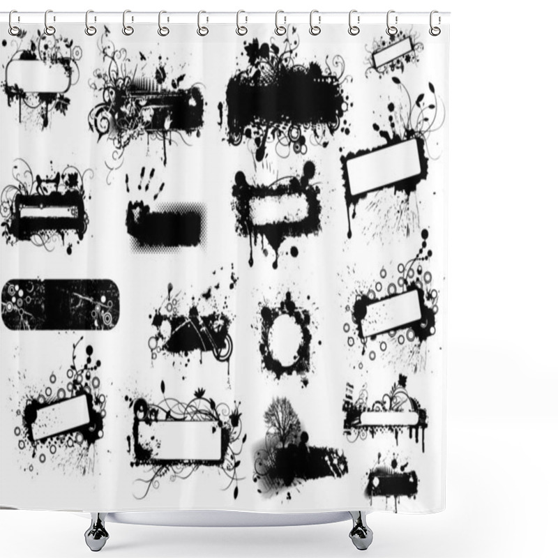 Personality  Grunge Splashy Flourish Banner Set Shower Curtains