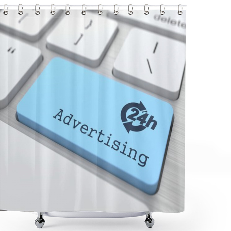 Personality  Business Concept - The Blue Advertising Button. Shower Curtains