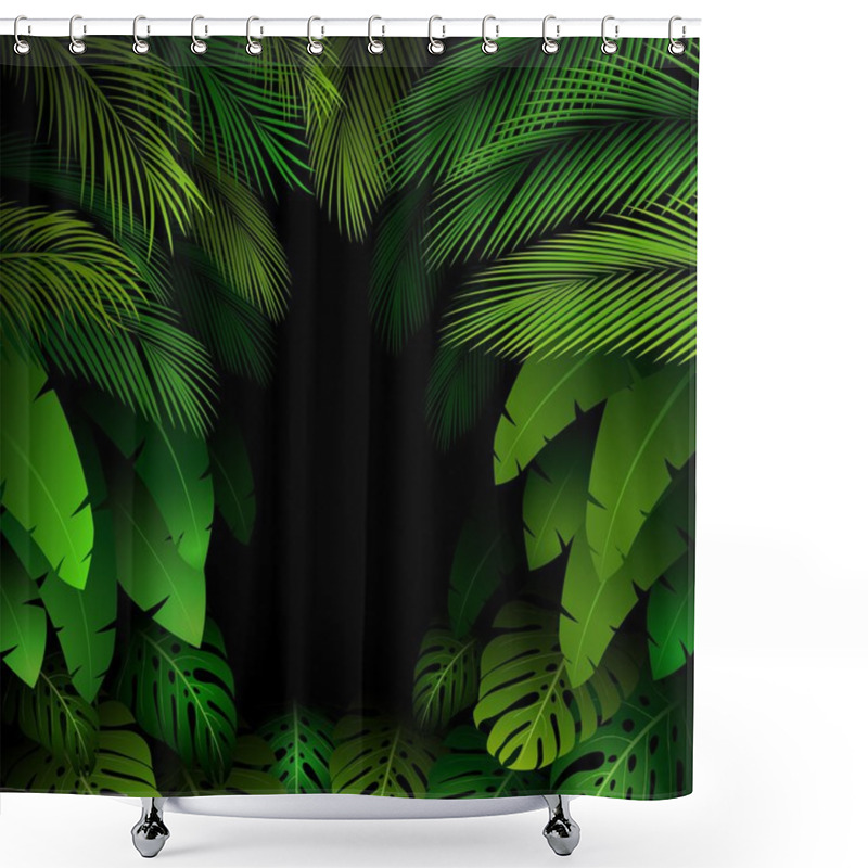 Personality  Exotic Pattern With Tropical Leaves On A Black Background Shower Curtains