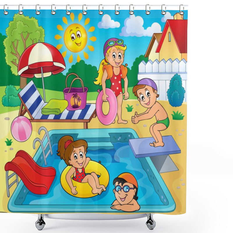 Personality  Children By Pool Theme Image 2 Shower Curtains