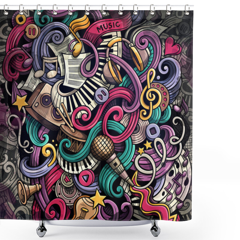 Personality  Doodles Music Illustration. Creative Musical Background Shower Curtains