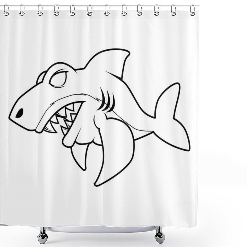 Personality  Angry Shark - Line Art Shower Curtains