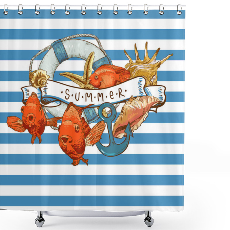 Personality  Sea Card With, Anchor, Lifeline And Fish Shower Curtains