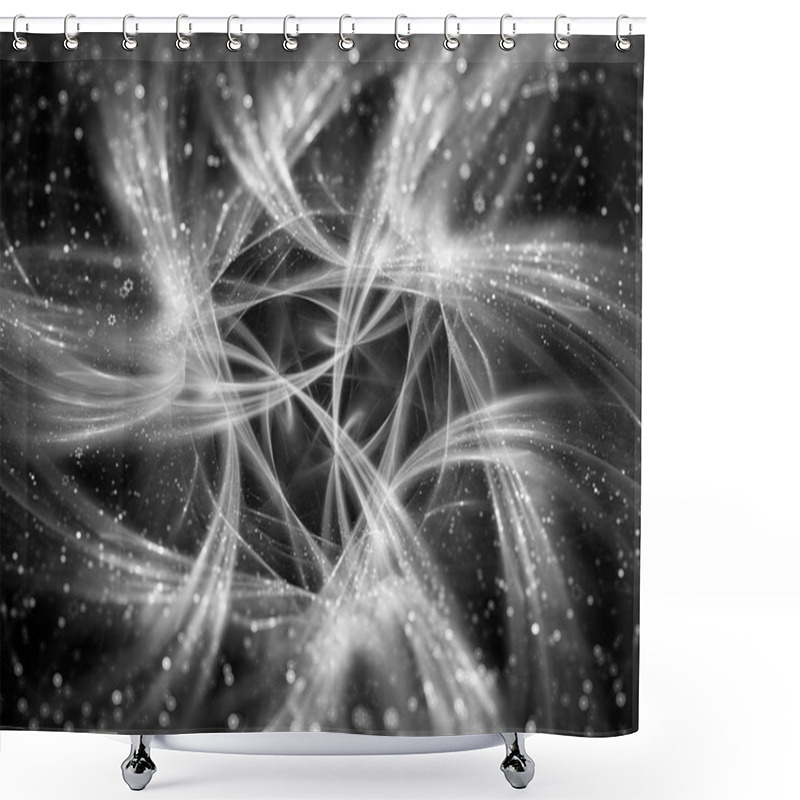 Personality  Glowing Connections Curves In Space, Big Data Flow, Computer Generated Abstract Background, Black And White, 3D Rendering Shower Curtains