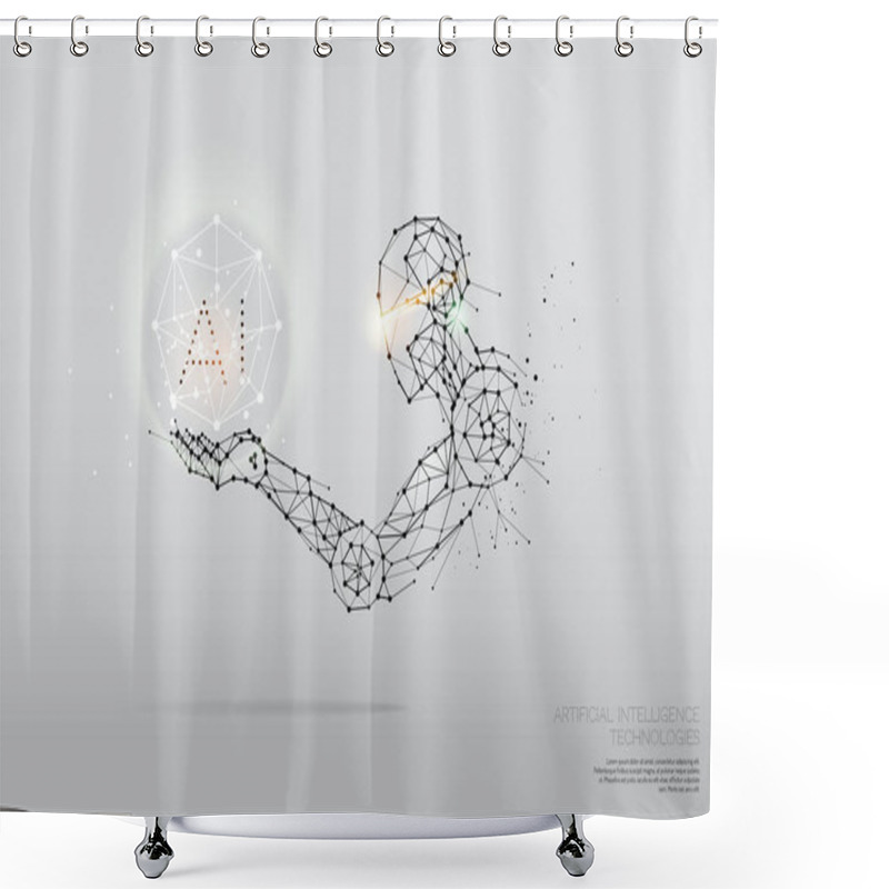 Personality  The Particles, Geometric Art, Line And Dot Of AI Technology.abstract Vector Illustration. Graphic Design Concept Of Future.- Line Stroke Weight Editable Shower Curtains