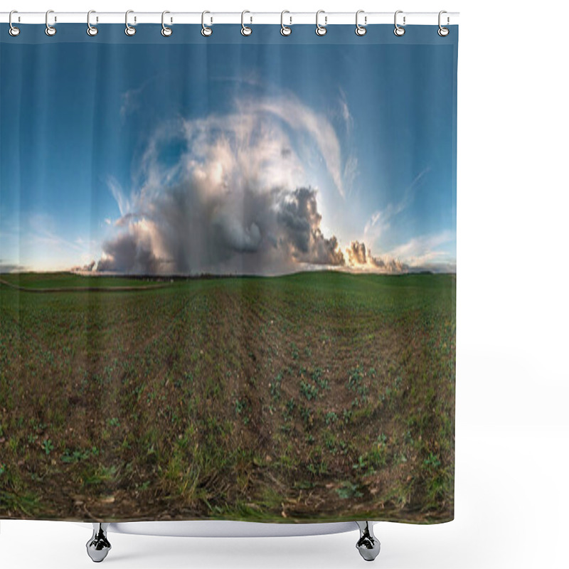 Personality  Full Seamless Spherical Hdr Panorama 360 Degrees Angle View Among Fields With Awesome Black Clouds Before Storm In Equirectangular Projection, VR AR Virtual Reality Content With Zenith Shower Curtains