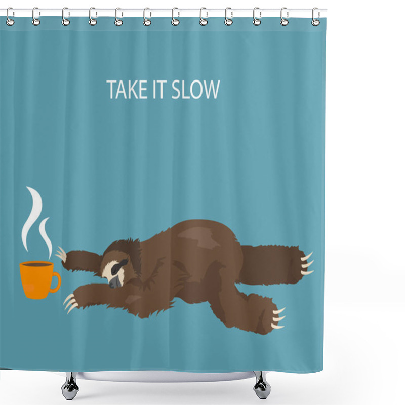 Personality  The Story Of One Sloth. Morning Cofee. Funny Cartoon Sloths In D Shower Curtains