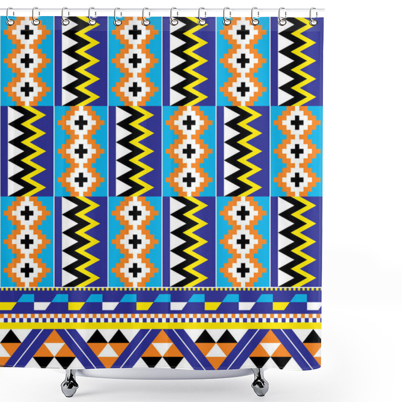 Personality  African Tribal Design Kente Nwentoma Textiles Style Vector Seamless Pattern, Retro Design With Geometric Shapes Inspired By Ghana Traditional Cloths. Abstract Repetitive Design, Kente Wedding Dress Style Native To The Akan, Ashanti Groups  Shower Curtains