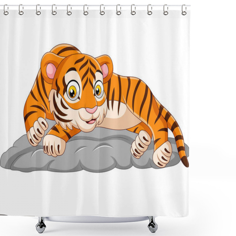 Personality  Vector Illustration Of Cartoon Tiger Laying Down On Stone Shower Curtains