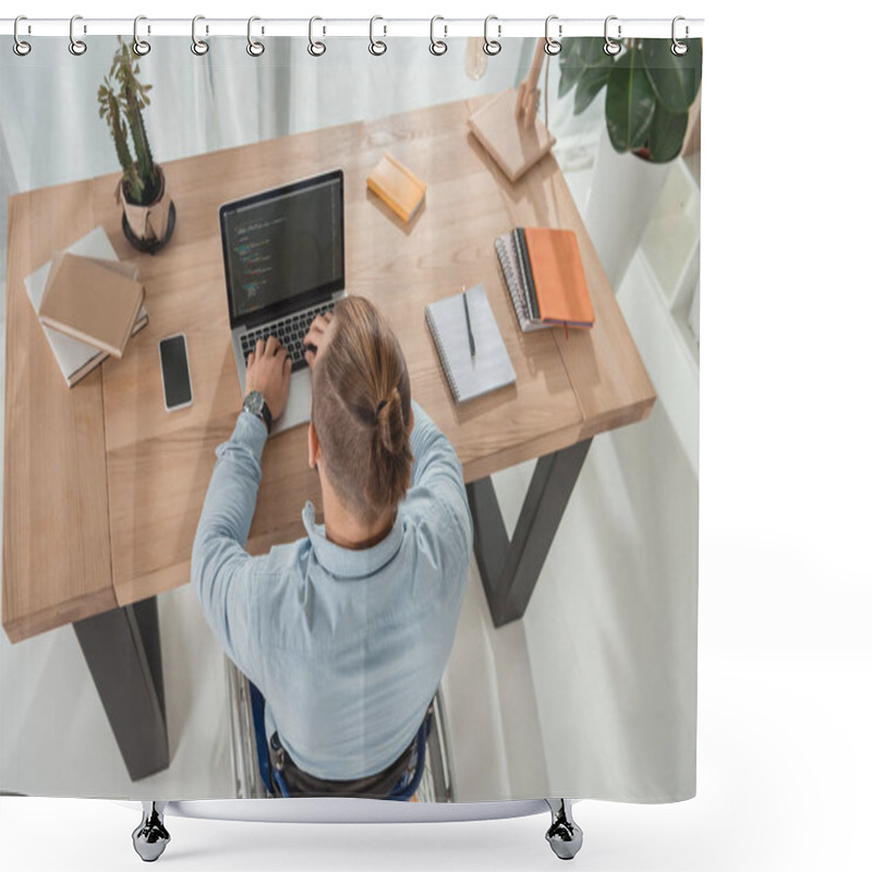 Personality  Disabled Man Using Laptop Shower Curtains