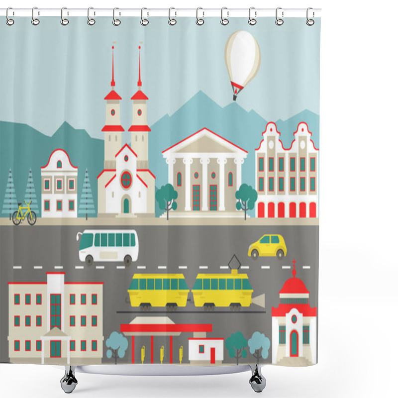 Personality  Vector Flat City Illustration Shower Curtains