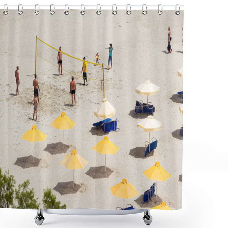 Personality  People Playing Beach Volley At The Beach Of Kallithea, One Of Th Shower Curtains