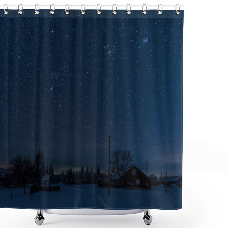 Personality  Starry Night Sky Above Village Covered With Snow In Carpathian Mountains Shower Curtains