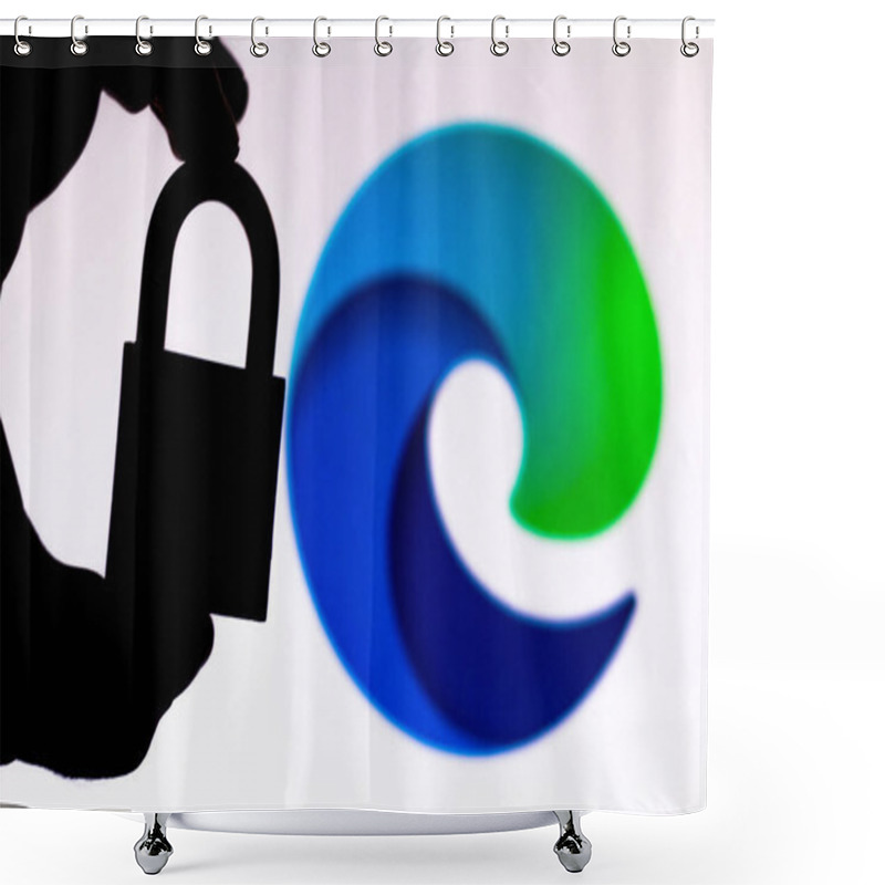 Personality  July 11, 2020, Brazil. In This Photo Illustration A Padlock Appears Next To The Microsoft Edge Logo. Online Data Protection/breach Concept. Internet Privacy Issues Shower Curtains