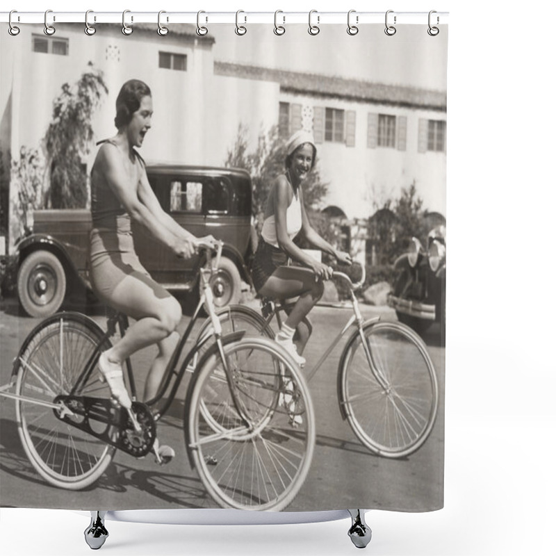 Personality  Woman Having Bike Riding Fun Shower Curtains