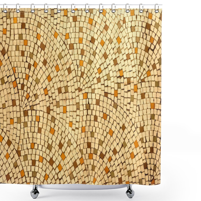 Personality  Looking Straight Down At A Simple Yellowish Ceramic Tile Floor. It Looks Like The Type Of Floor Seen In A Roman Or Greek Villa. Tile Exhibits A Fan Pattern. Shower Curtains