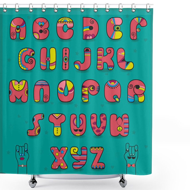 Personality  Candy Alphabet. Funny Pink And Yellow Letters Shower Curtains