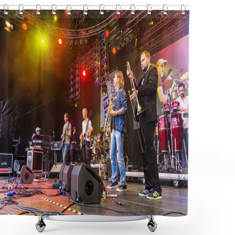 Personality  Kiel, Germany - June 22nd 2016:  The Band Heavy Tones Performs On The Rathaus Stage During The Fifth Day Of The Kieler Woche 2016 Shower Curtains