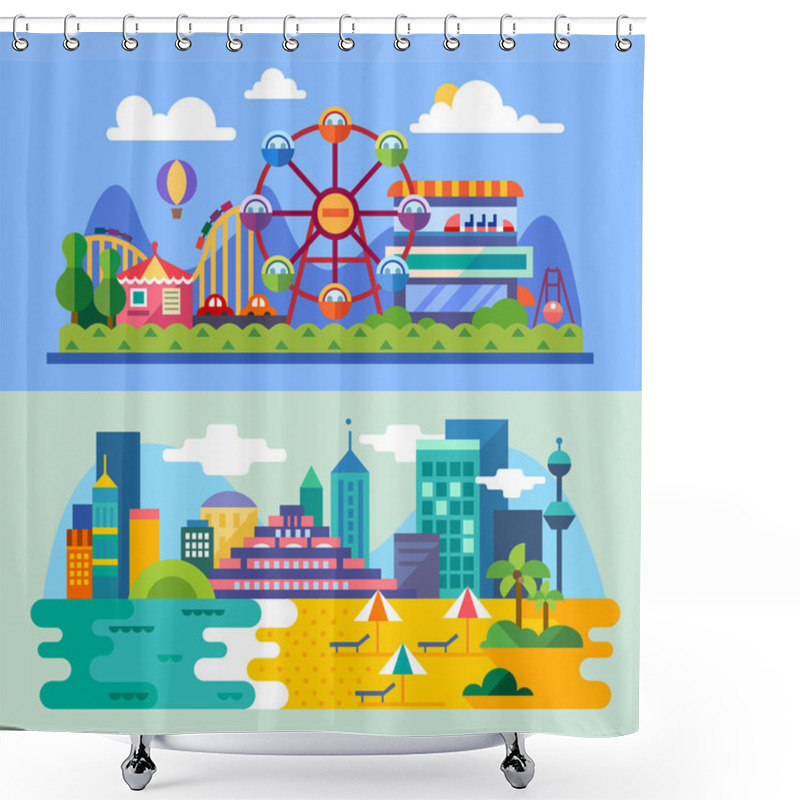 Personality  Summer City Beach, Amusement Park Landscapes Shower Curtains