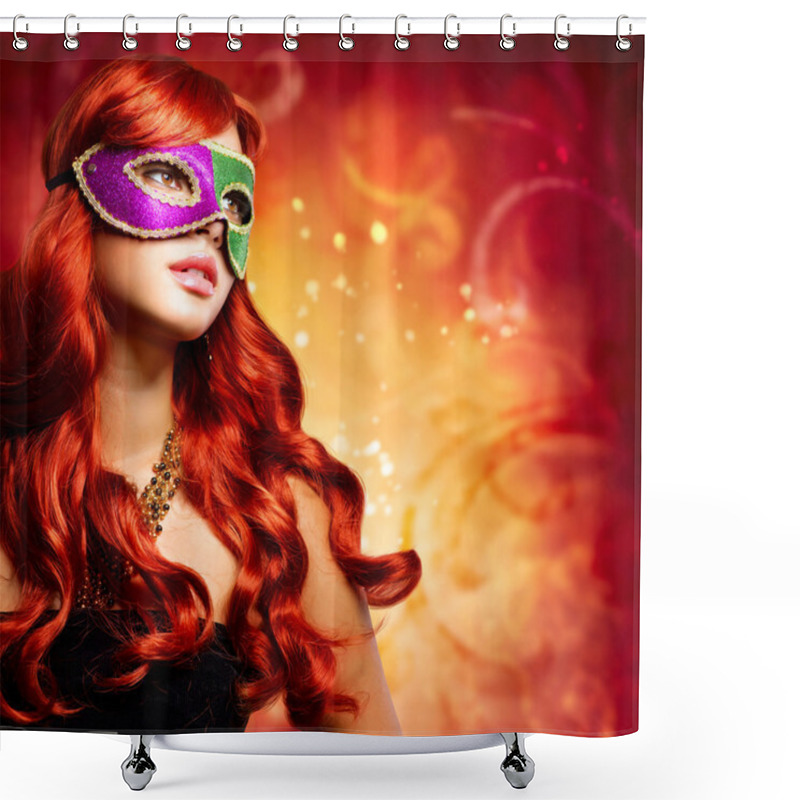 Personality  Beautiful Girl In A Carnival Mask Shower Curtains