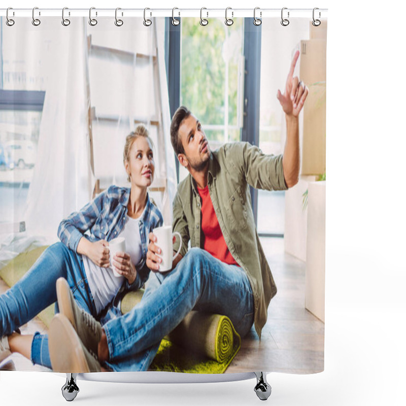 Personality  Couple Drinking Tea In New Apartment Shower Curtains