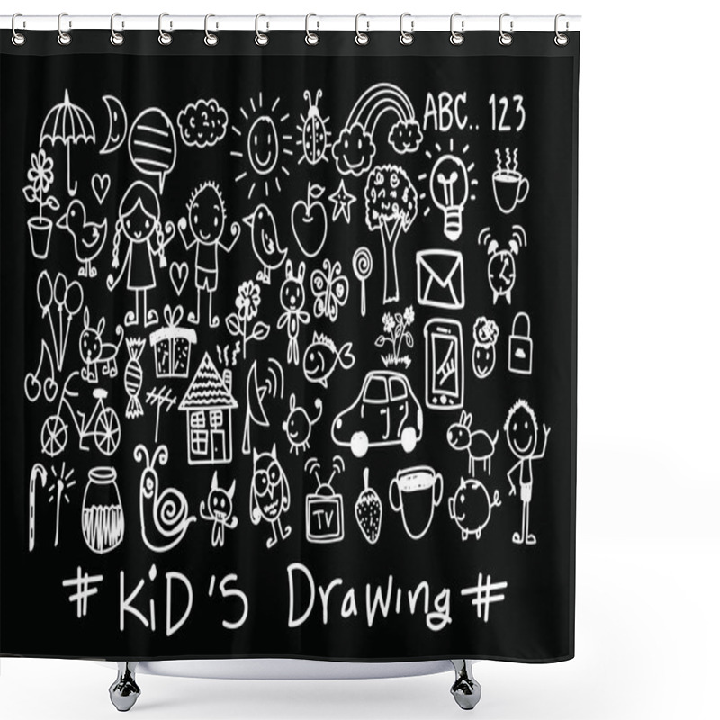 Personality  Kids And Children's Hand Drawings  Shower Curtains